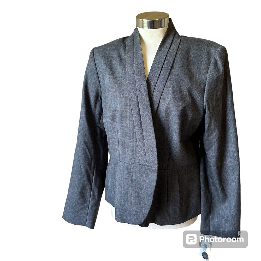 Pendleton Wool Blazer Womens 16P Gray Open Front Career Jacket Petite Size 16